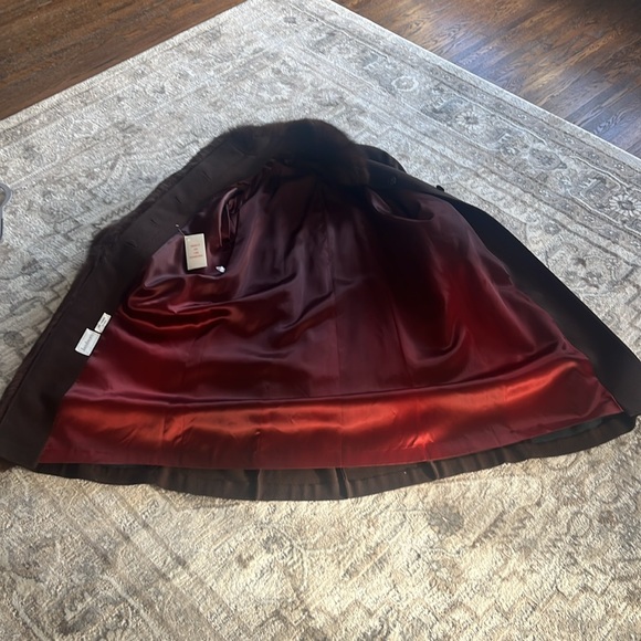 Elegant Brown Fox Fur-Trimmed Women's Cashmere Coat - Picture 7 of 11